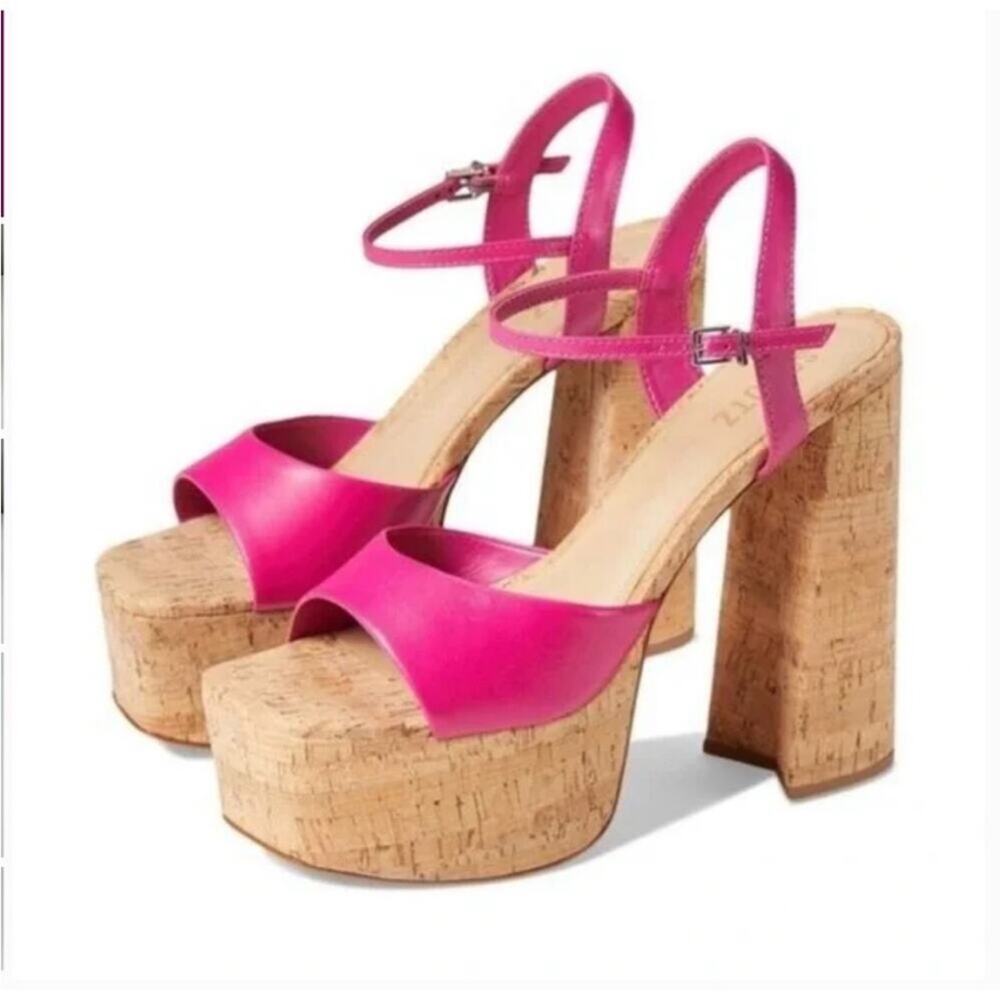 NEW Schutz Glayce Platform Pink Leather Sandals Heels Size 8.5 MSRP $178